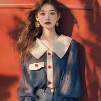 ราคา MISUMIXIU เสื้อเชิ้ตสีฟ้าแบบเกาหลี2024สไตล์เย็นเก๋ไก๋สไตล์ฝรั่งเศสสำหรับฤดูใบไม้ร่วง (22648860735)