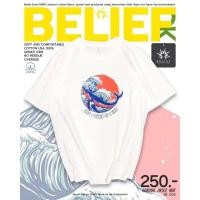 ราคา OK Apparel เสื้อยืดคอกลมแขนสั้น ลายวาฬคลื่น ผ้าคอตตอนUSA100 OVERSIZE (22000338008)