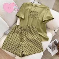ราคา Summer new Korean style casual suit for women embroidered short sleeve shorts two piece suit (22504262042)