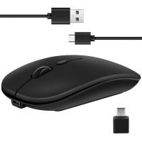 ราคา Wireless Mouse Rechargable2 4G Ultra Silent Optical Mouse with USB and Type C Receiver for Laptop Black (22038027691)