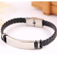 ราคา สร้อยข้อมือหนังสไตล์ตะวันตก ผสานแผ่นสแตนเลส ออกแบบและสลักชื่อฟรี new year gift (11151643345)