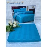 ราคา ผ้าปูที่นอนลายริ้ว สีฟ้า ขนาด3 5 5 6ฟุต พร้อมปลอกหมอน (15038150784)