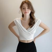 ราคา Closet Crush เสื้อครอปแขนสั้น คอวี เว้าลึก สีออฟไวท์ สีขาว สีฟ้า สีกากี (23043382208)