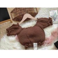 ราคา เสื้อครอป ผ้าไหมพรมถักปาดไหล่ แขนตุ๊กตา จั้ม เอว อก น่ารักมาก รอบ อก 32 36รอบ (20137120567)