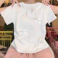 ราคา Luna Shop เสื้อยืด mitr เสื้อแฟชั่นผญๆ เสื้อยืดคอกลมผูกโบว์สีขาวน่ารักขี้เล่นสไตล์เกาหลีสำหรับผู้หญิงลำลองแขนสั้นทรงเข้ารูป (22979766492)