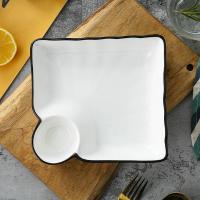 ราคา จานหลุม เซรามิค 8นิ้ว เนื้อเซรามิคขาว ขอบสีดำ ใช้ใส่อาหาร มีหลุมใส่น้ำจิ้ม (21474251972)