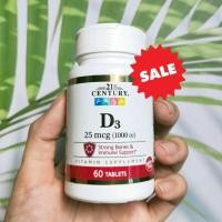 ราคา 79 Sale EXP 09 2024 วิตามินดีสาม D3 25 mcg 1000 IU 60 Tablets 21st Century D 3 (21909338841)