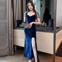 ราคา ชุดเดรสยาวชุดราตรีกลางคืนชุดผู้หญิงใส่ไปไนต์คลับชุดทำงานออกงานกลางคืนชุดเดรสยาวผ้ากำมะหยี่สีทองเรียบหรูระดับไฮเอนด์เซ็กซี่ (22020765056)