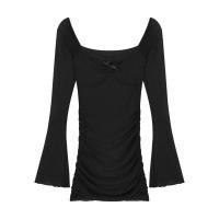 ราคา เดรสสั้น แขนกระดิ่ง ผ้าชีฟองมีซับในเต็มตัว กระโปรงสม็อคจากเอวถึงสะโพก เสื้อคอวีแต่งลูกไม้ติดโบว์สม็อคกลางอก 9172 (22726091702)