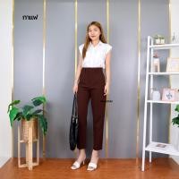 ราคา 8801 กางเกง 8 ส่วน ทรงสแล็ค S 3XL กระบอกเล็ก ผ้าเปเป้ เอวสูง (17814785745)