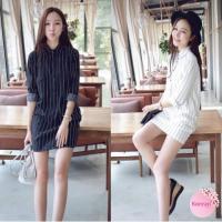 ราคา HOT14 Korean Fashionเดรสเชิ้ตทรงตรง กระดุมหน้าและแขนเสื้อ คอปก แขนยาว ลายทาง (21204724888)