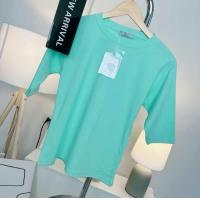 ราคา 037 เสื้อยืดยูนิคอกลมแขน 3ส่วน ฟรีไซส์ อก 36 40 23 (22702497313)