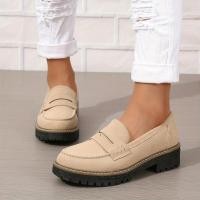 ราคา Womens Chunky Loafers Retro Solid Color Round Toe Slip On Shoes All Match Faux Leather Shoes (22730011278)
