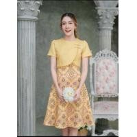 ราคา เดรสทำงานผ้าพิมพ์ลายไทย ป้ายPhawi มือ1 สีเหลือง (22189363878)