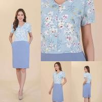 ราคา เดรสทำงาน คอวี ลายดอก สีขาวม่วง สีฟ้า สีเขียว (21582700778)