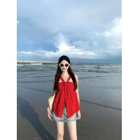 ราคา ฤดูร้อน สีแดงพิเศษ แขนกุด คอคล้องคอ ตัดแต่งลูกไม้ สายคล้อง เสื้อกล้าม ผู้หญิง สตรีทสไตล์ หลวม Fit โพลีเอสเตอร์ ลำลอง Top (22737346127)
