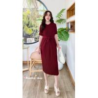 ราคา เดรสอัดพลีท คลุมท้องได้ ผ้าดีมาก คอกลม คอวี (21968000476)