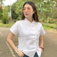 ราคา เสื้อผ้าฝ้าย เสื้อพื้นเมือง คอจีน แขนสั้น สีขาวปักดอกขาว (21814239022)