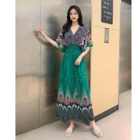 ราคา ย้อนยุค คอวี ยาว เดรส ผ้าฝ้าย ผ้าไหม ลายดอก แขนสั้น Holiday Beach กระโปรง ทรงเอ ชุดราตรี ชนเผ่า สไตล์สูง เอว ฤดูร้อน เดรส (21755187147)