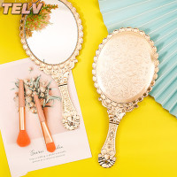 ราคา TELV กระจกแต่งหน้าวินเทจแบบพกพาสีโรสโกลด์กระจกทรงกลมทรงรีสำหรับถือด้วยมือเครื่องมือด้านความงามแบบโบราณ (22537464904)