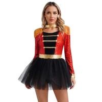 ราคา Women Sequins Circus Ringmaster Cosplay Costume Long Sleeve Fringed Shoulder Tulle Tutu Leotard Dress Halloween Dress Up Costume (21413173938)