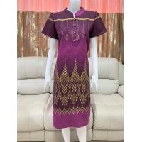 ราคา ชุดเดรสยาวผ้าฝ้ายพิมพ์ลายไทย ชุดเดรสคอจีนผ้าพื้นเมือง หมักโคลน (22223905151)