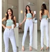 ราคา กางเกงยีนส์ขาเดฟเอวสูงผ้ายืดสีขาว (20435458472)