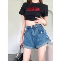 ราคา GHAOHES กางเกงยีนส์ขาสั้นน้ำเงิน พลัสไซซ์ ทรงหลวมสำหรับสาวอวบ พับขา เอวสูง สไตล์เกาหลี Y2K (21903102216)