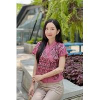 ราคา เสื้อผ้าฝ้ายพื้นเมืองงานพิมพ์ลายคอวีป้ายผูกอก (21898828543)