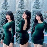 ราคา เดรส เว้าหลังแต่งโซ่ผ้ากำมะหยี่ (21185668470)