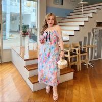 ราคา Plus size เดรสสายเดี่ยวแต่งแขนลายดอกไม้สีสันผ้าชีฟองมีซับใน เข็มขัดดอกไม้ลูกคุณ รุ่นคัลเลอร์ฟูล F93 (22956875583)