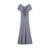 ราคา เดรสยาวชมพู เข้ารูป ทรงหางปลา แขนสั้นแต่งคอระบายมีเชือกผูกโบว์ มีสายคาดเอวเก็บพุง มัดหน้า หลัง 8066 (22369916954)