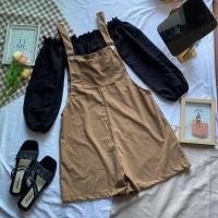 ราคา ชุดเซตเอี้ยม2ชิ้น เสื้อปาดไหล่แขนยาว เอี๊ยมขาสั้น ชุดเซตมินิมอล ชุดเซตเกาหลี สไตล์เกาหลี (18300834753)