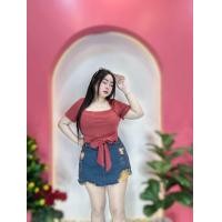 ราคา เสื้อสาวอวบเสื้อสาวอ้วนVani อก36 44นิ้ว ความยาว20นิ้ว ครอปผูกโบว์เอวตัวใหม่ (22826669859)