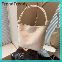 ราคา TrendTrendy กระเป๋าทรงถังแฟชั่นหนังกลับสะพายไหล่ข้าง (22497235812)