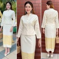 ราคา ชุดไทยจิตรลดาสีชมพูหวาน ผ้าพิมพ์ลายอัดกาว ชุดจิตรลดาแขนยาว ชุดไทยประยุกต์ ชุดไทยเข้าเช็ท เสื้อทรงจิตรลดา กระโปรงสำเร็จ (21906275296)