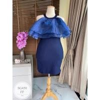 ราคา SG450 ชุดเดรสออกงาน สาวอวบ เสื้อผ้าคนอ้วน bigsize ผ้าสกินนี่ยืด แต่งระบายผ้าแก้ว (20569057681)