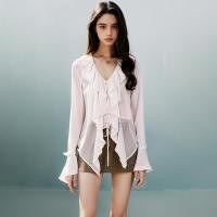 ราคา Closet Crush เสื้อชีฟองแขนยาว แต่งดีเทลเชือกผูกคอ คอเสื้อแต่งระบาย สีชมพู (23041918527)