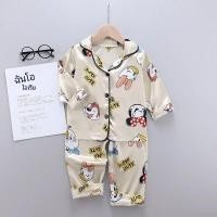 ราคา Disney ชุดนอนเด็กลายมิกกี้เมาส์ ชุดนอนผ้าไหมซาตินแขนยาว กางเกงขายาว2ชิ้นเด็กหญิงเด็กชายลายการ์ตูนชุดนอน (22984159290)