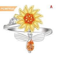 ราคา PCWFKef แหวนเปิดปรับได้ลายดอกทานตะวันผายปอดแหวนทองแดงเพทายหมุนได้สำหรับผู้หญิงเครื่องประดับแฟชั่น (22843504217)