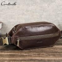 ราคา CONTACTS Genuine Leather Men Waist Bags Vintage Chest Bag Fanny Bags Croosbody Bags Men Travel Waist Packs for 8 3 iPad Mini (22154225684)