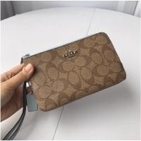 ราคา Coâćh ของแท้ 100 สุภาพสตรีชั้นสองคลัตช์ซิปข้อมือกระเป๋าโทรศัพท์กระเป๋าหนังใส่เหรียญ F87591 (22302412572)