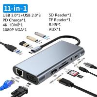 ราคา อะแดปเตอร์ USB C HUB Type C11 In 1 เป็น4K HDMI VGA RJ45 Lan Ethernet Sd tf Micro Card Hub 3 5มม AUX 11พอร์ต Dock Station PC แล็ปท็อปแยก (21025647651)