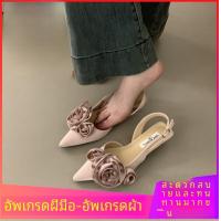 ราคา เรียบหรู ฤดูร้อน รองเท้าส้นสูง ผู้หญิง สวมใส่กลางแจ้ง Cross Buckle Low Cut Floral Pointed Toe Sandals วัสดุ PU สบาย (22266909077)