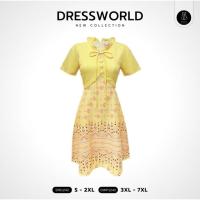 ราคา S 7XL 1242 งานป้าย Dress World เดรสสั้นทรงบาน ลายไทย คอระบายแต่งเชือกผูกโบว์ที่คอ น่ารักรีบจับจองเลยนะคะ (22753918750)