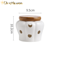 ราคา ChicHaven โหลเก็บกระเทียมเซรามิกสีขาวพร้อมฝาปิดโถเก็บทรงกลวงขวดขิงกระเทียมตะเกียงเทียนกล่องลูกอมในครัวเรือน (22506767744)