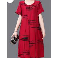 ราคา ใหม่แม่ชุดฤดูร้อนผ้าฝ้ายผ้าไหมชุดขนาดใหญ่บางวัยกลางคนผู้หญิงกลางยาวผ้าฝ้ายผ้าไหมกระโปรงสั้น ชุดสีแดง (16269829455)