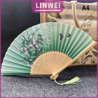 ราคา LINWEI พัดลมพับได้ทำจากผ้าไหมสไตล์วินเทจสไตล์จีนญี่ปุ่นงานฝีมือของขวัญตกแต่งบ้านเครื่องประดับเต้นรำพัดมือ (22486564409)
