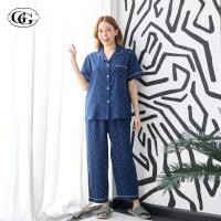 ราคา G G ชุดนอน เสื้อแขนสั้นคอปก กางเกงขายาว ผ้าไหมอิตาลี ลายดอกไม้ EN4P009 สีกรม NV (22889138469)