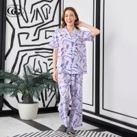 ราคา G G ชุดนอน เสื้อแขนสั้นคอปก กางเกงขายาว ผ้าไหมอิตาลี ลายดอกไม้ EN4P008 สีม่วง VI (22889761040)